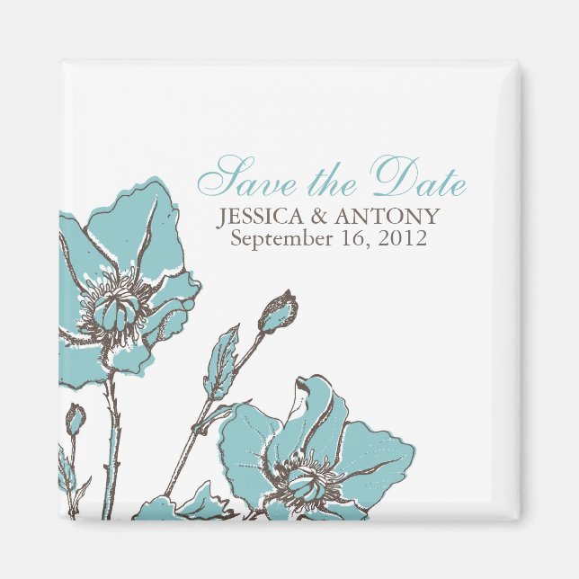 Blue Blossoms Wedding Magnets (Front)