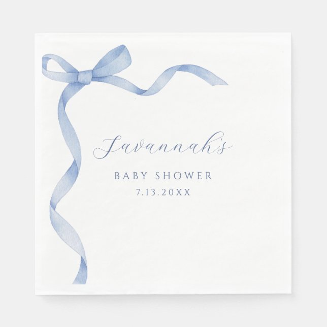 Blue Blow Ribbon Baby Shower Napkin (Front)