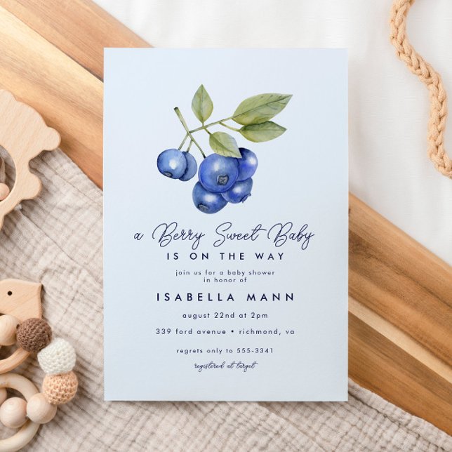 Blue Blueberry Berry Sweet Baby Shower Invitation (Creator Uploaded)