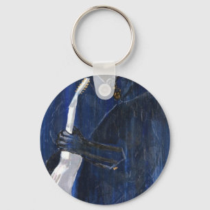 Blue Blues Guitar player painting acrylic Key Ring