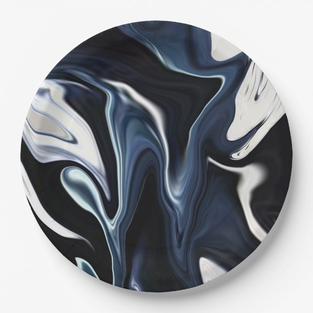 Blue blurred pattern  paper plate (Front)