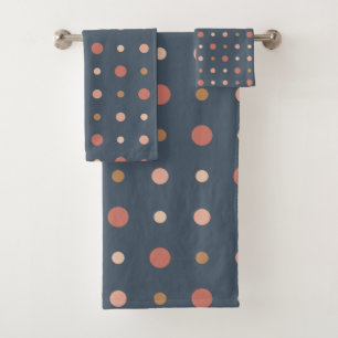 Blue, blush and gold dots bath towel set