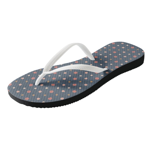 Blue, blush and gold dots jandals (Angled)