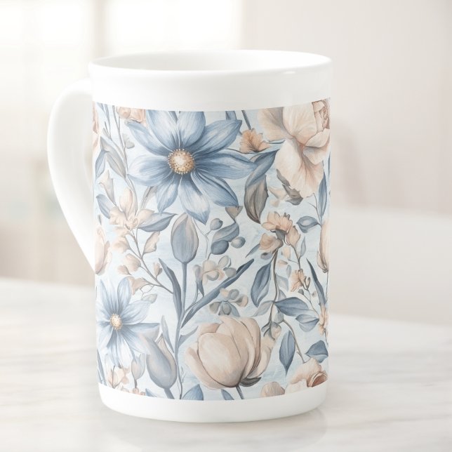 Blue & Blush Botanical Watercolor Bone China Mug (Creator Uploaded)