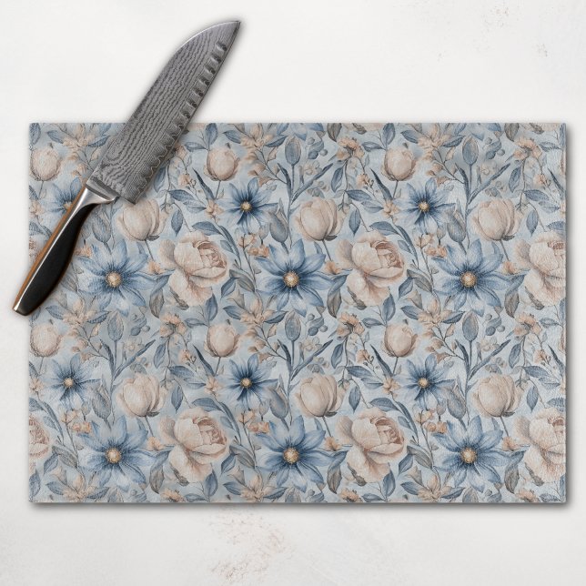 Blue & Blush Botanical Watercolor  Cutting Board (Creator Uploaded)