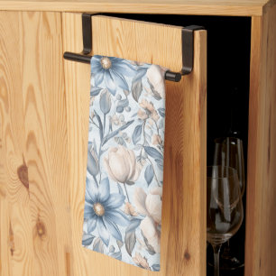 Blue & Blush Botanical Watercolor Tea Towel