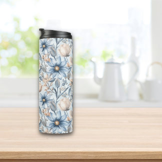 Blue & Blush Botanical Watercolor Thermal Tumbler
