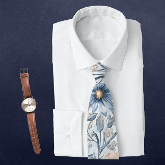Blue & Blush Botanical Watercolor  Tie