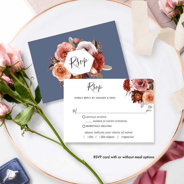 Blue, Blush, Burgundy Floral w/without meals RSVP (Creator Uploaded)
