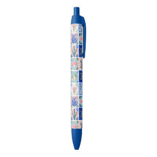 Blue Blush Floral Ocean Beach Coral Black Ink Pen