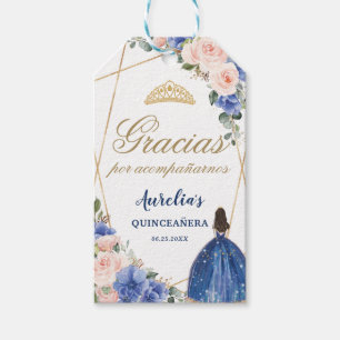 Blue Blush Floral Quinceanera Favour Thank You Gift Tags