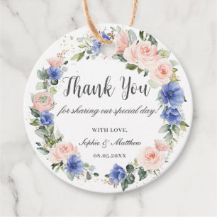 Blue Blush Floral Wedding Bridal Favour Thank You Favour Tags