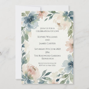 Blue Blush Floral Wedding Invitation