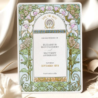 Blue & Blush Florals Art Nouveau Save the Date