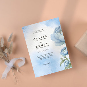 Blue Blush Flower Wedding Invitation