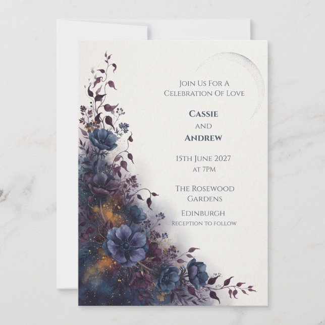 Blue Blush Ribbon Bow Dove Wedding Invitation (Front)