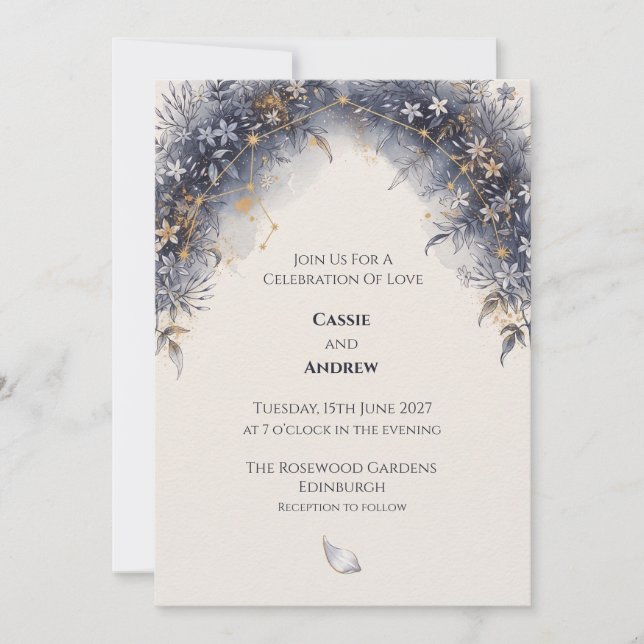Blue Blush Ribbon Bow Dove Wedding Invitation (Front)