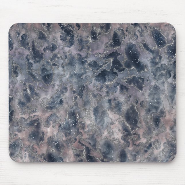 Blue & Blush Rose Pink Abstract Watercolor Stain Mouse Pad (Front)