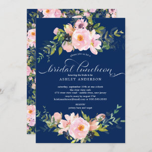 Blue Blush Roses & Peonies Bridal Luncheon Invitation
