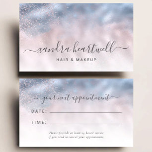 Blue Blush Shimmer Script Hair Salon Appointment Business Card