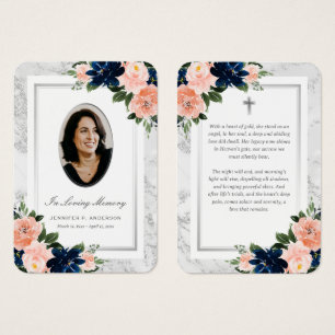 Blue Blush Silver Floral Photo Memorial Cards