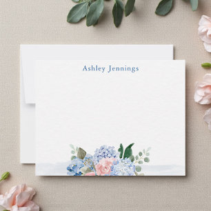 Blue & Blush Watercolor Floral Note Card