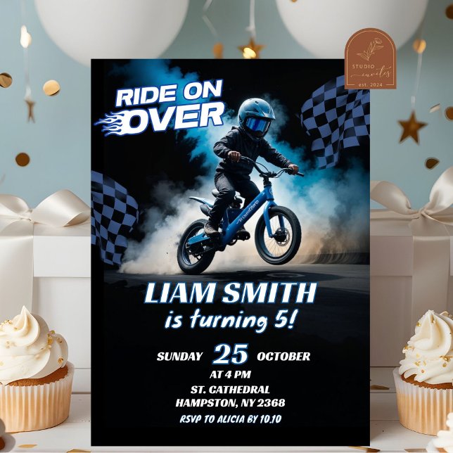 Blue BMX Racing Bicycle Birthday Boy Invitation (Creator Uploaded)