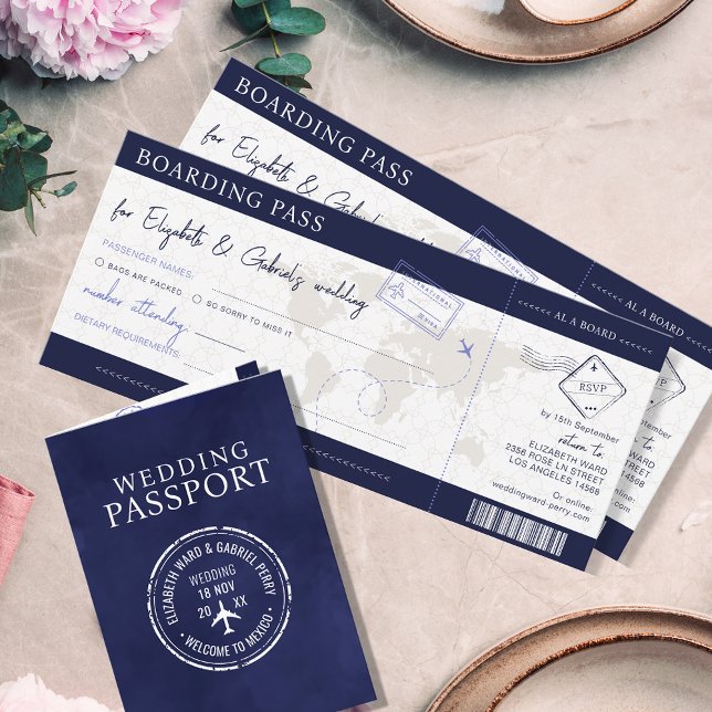 Blue Boarding Pass Destination Wedding Invitation (Creator Uploaded)