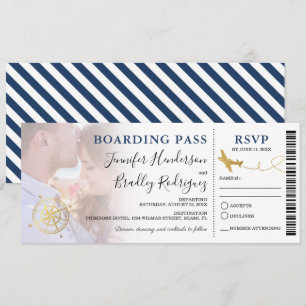 Blue Boarding Pass   Destination Wedding Photo Invitation