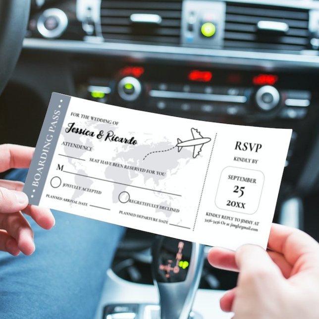 Blue boarding pass wedding RSVP enclosure card (Creator Uploaded)