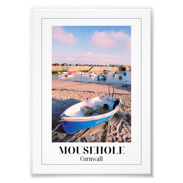 Blue Boat, Mousehole Harbor, Cornwall Photo Print (Front)