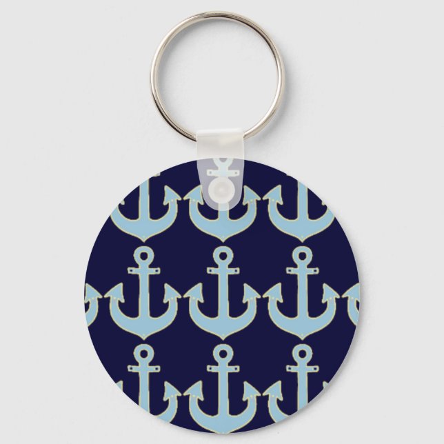 blue boat nautical anchor pattern key ring (Front)