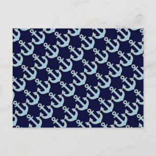 blue boat nautical anchor pattern postcard