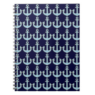 blue boat nautical anchor pattern spiral notebook