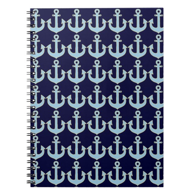 blue boat nautical anchor pattern spiral notebook (Front)