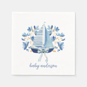 Blue Boats & Bows Baby Shower Napkin