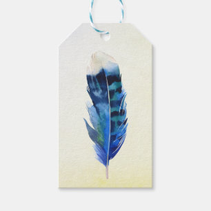Blue Bohemian Bird's Feather Gift Tags