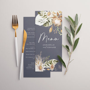 Blue bohemian botanical modern elegant foliage menu
