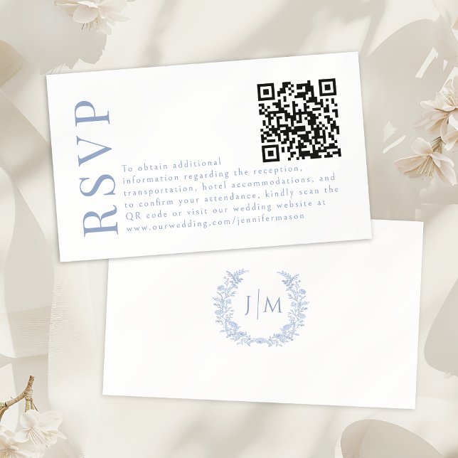 Blue Bohemian Floral Wedding RSVP QR code cards (Creator Uploaded)