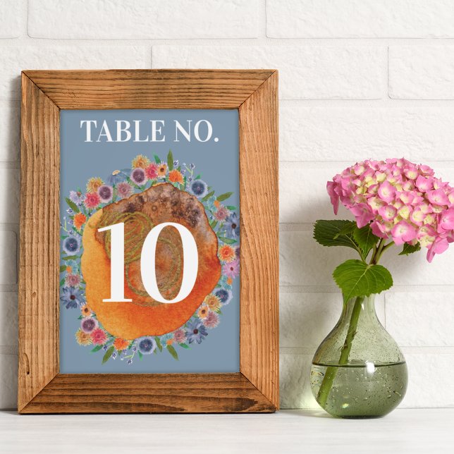 Blue Bohemian Garden Boho Wildflower Wedding Table Number (Creator Uploaded)