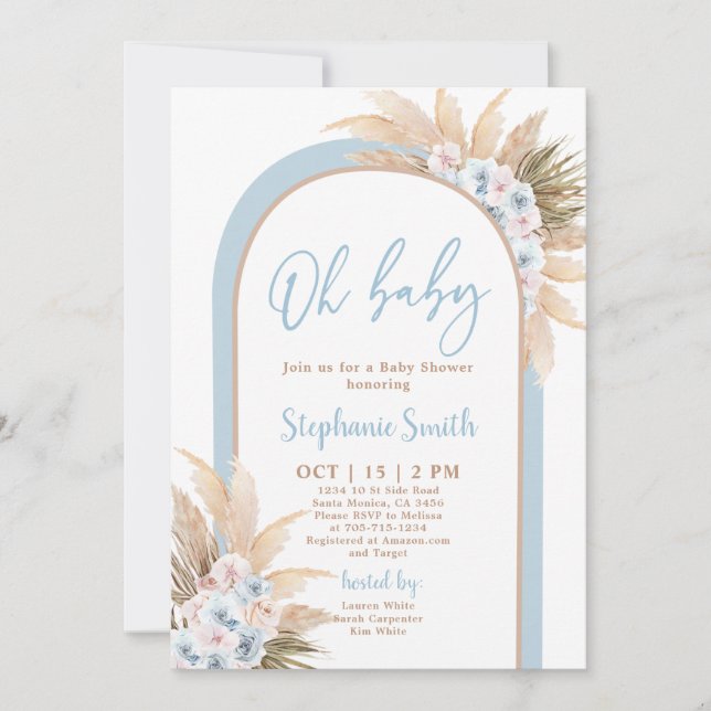 Blue Boho Arch Baby Shower Boy Invitation (Front)