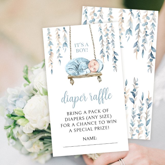 Blue boho baby boy shower diaper raffle cards (Creator Uploaded)