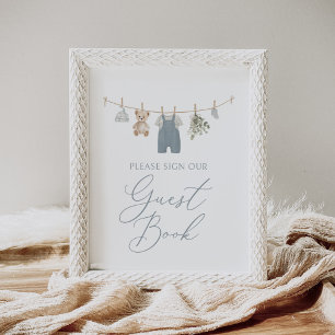 Blue Boho Baby Clothes Baby Shower Guest Book Sign