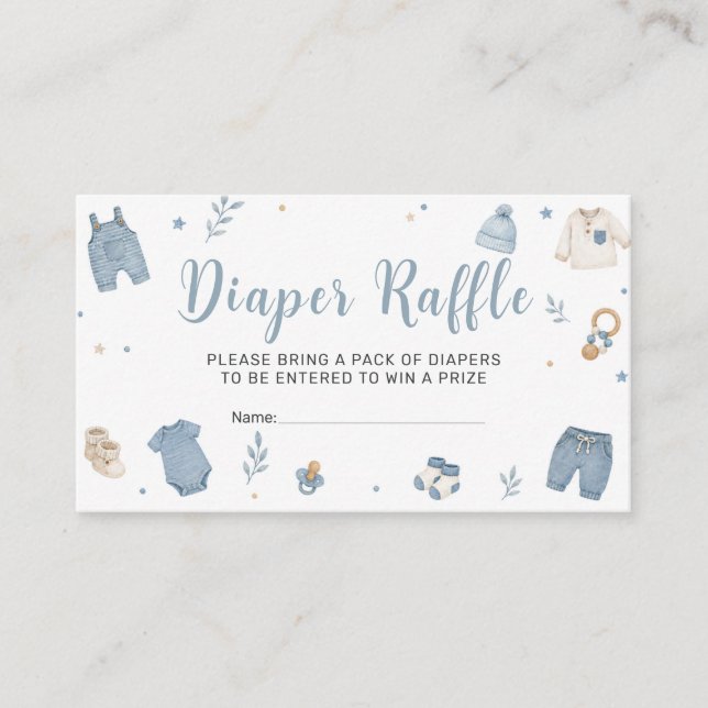 Blue Boho Baby Clothes Diaper Raffle Card (Front)