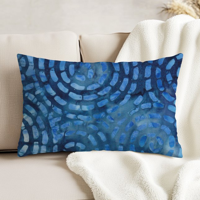 Blue Boho Batik Abstract Spirals Decorative Cushion (Creator Uploaded)