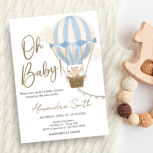 Blue Boho Bear Baby Shower  Invitation