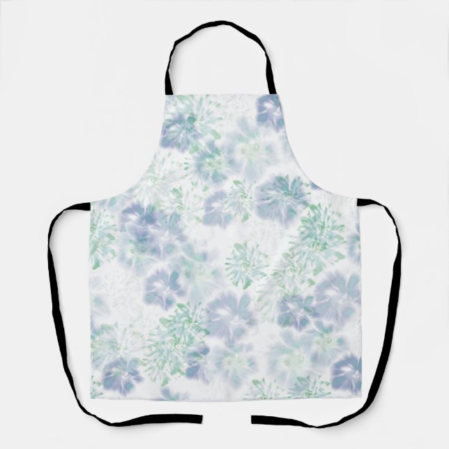 Blue Boho Blooming Flowers Floral Tie Dye Pattern  Apron (Front)