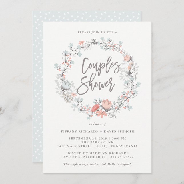 Blue Boho Botanical Couples Shower Invitation (Front/Back)