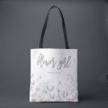Blue Boho Botanical Wedding | Flower Girl Tote Bag<br><div class="desc">This simple and stylish tote bag features sweet watercolor boho pink and blue flowers and leaves,  and modern typography that says "flower girl."</div>