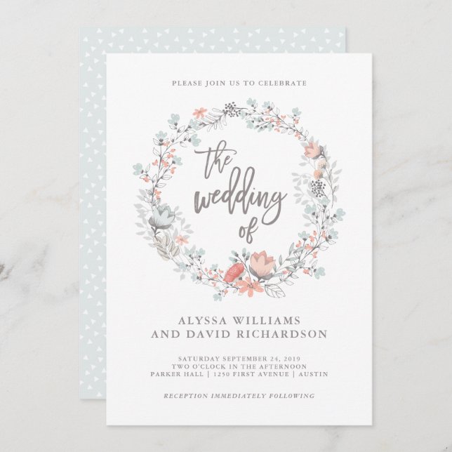 Blue Boho Botanical Wedding Invitation (Front/Back)